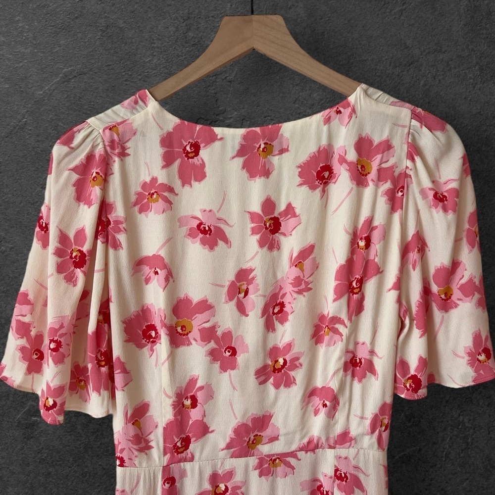 Zara Yellow Pink Floral Button Front Puff Sleeve Midi Dress Size M - Picture 12 of 16
